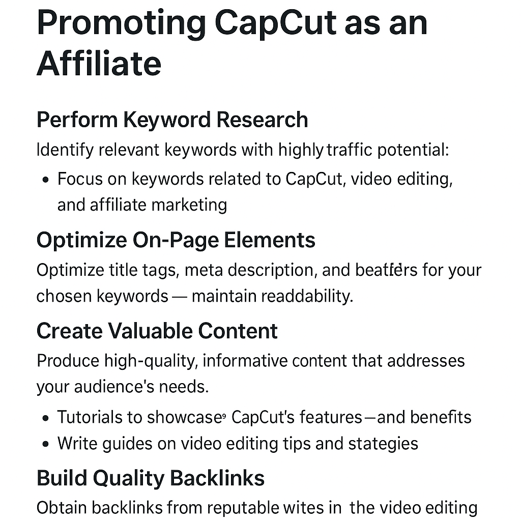 SEO Tips for Promoting CapCut as an Affiliate